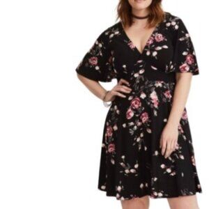 Torrid Womens Skater Dress Ink Black Floral Jersey Knit Plus 3X